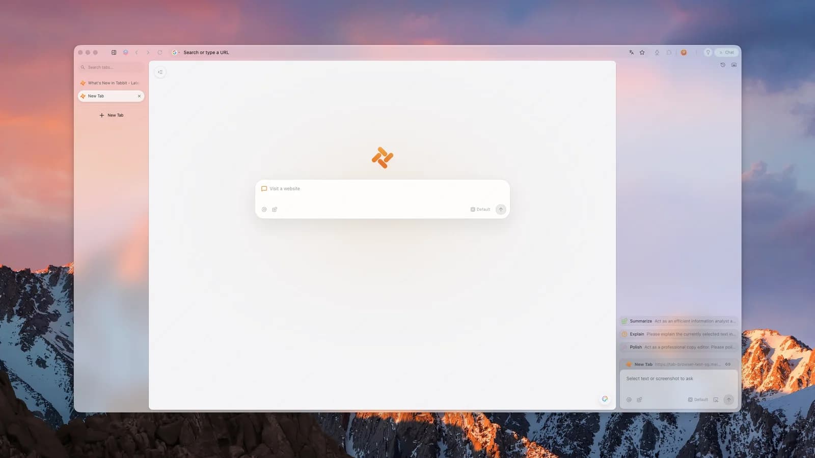 Best AI browsers in 2026 cover showing the Tabbit Browser new tab page with Omnibox input, vertical tabs, and AI sidebar
