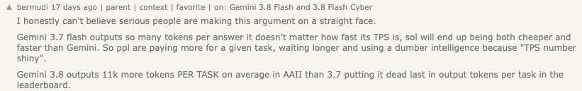 Hacker News 上 bermudi 讨论每任务输出 token 的评论