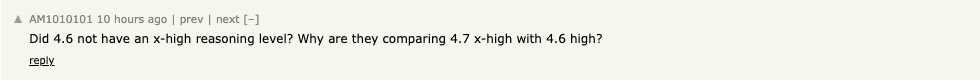 Hacker News 评论质疑为何用 Grok 4.7 xhigh 对比 Grok 4.6 high