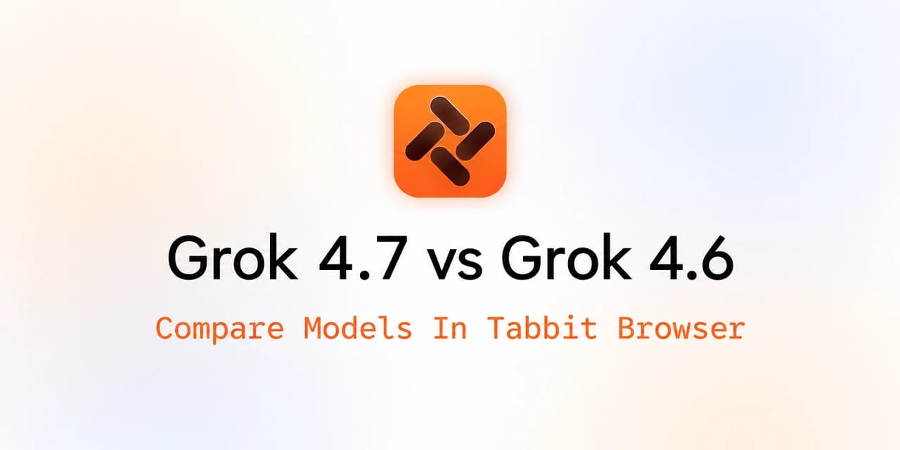 封面展示 Grok 4.7 对比 Grok 4.6 ，并显示“Compare Models In Tabbit Browser”字样