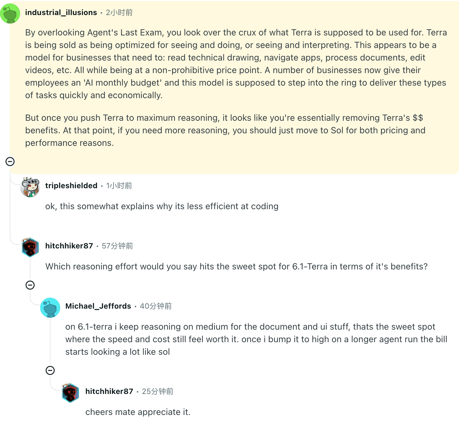 Debate en Reddit sobre GPT-6.1 Terra para tareas empresariales visuales y el coste de usar el razonamiento máximo