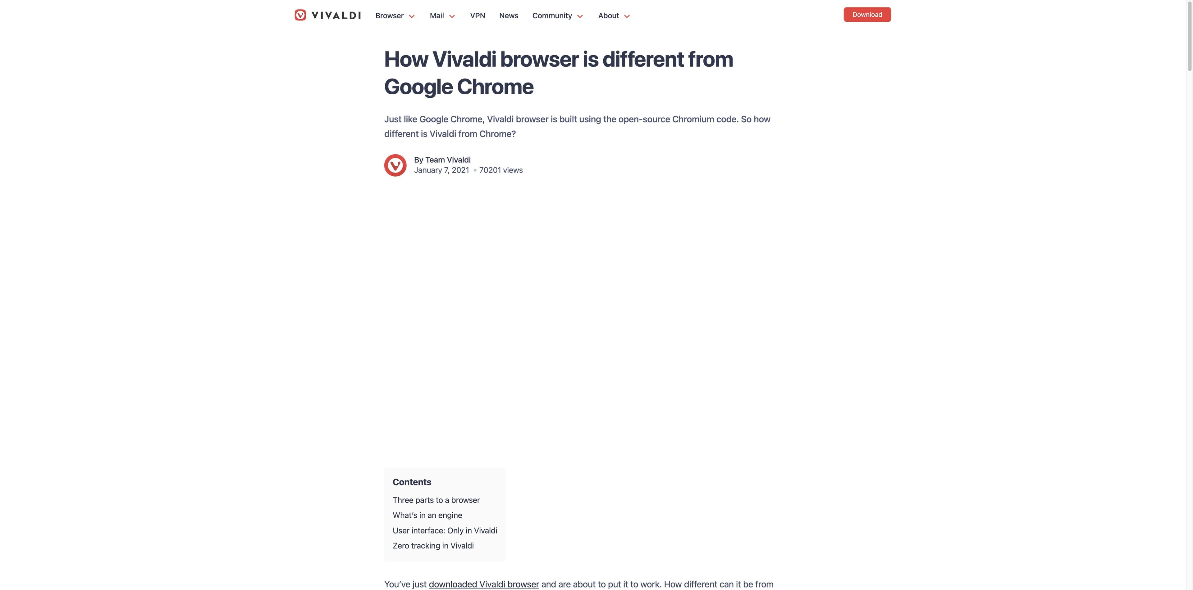 Vivaldi official comparison article explaining how its interface differs from Google Chrome