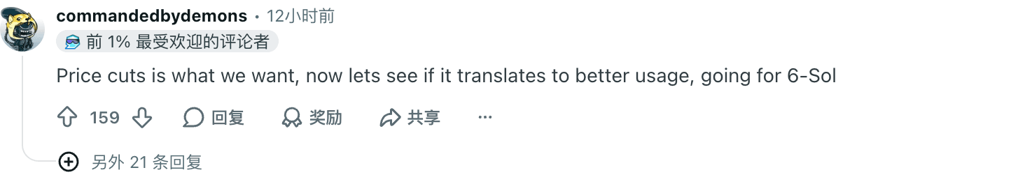 Reddit 用户 commandedbydemons 的评论:降价就是我们要的,我上 6-Sol 了