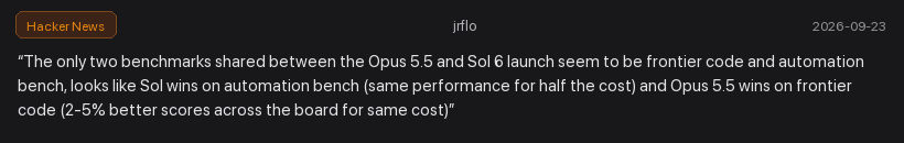 Comentario de jrflo en Hacker News sobre los benchmarks compartidos entre ambos lanzamientos