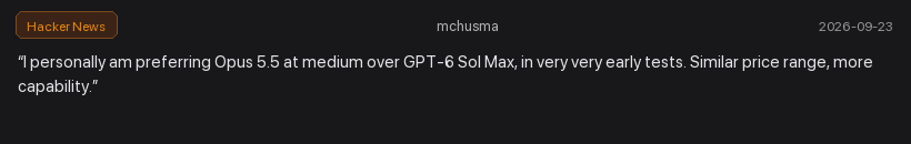 Comentario de mchusma en Hacker News prefiriendo Opus 5.5 medium sobre Sol Max