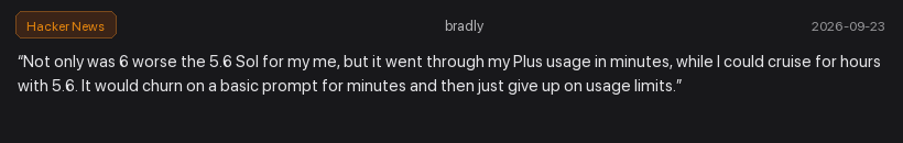 Comentario de bradly en Hacker News sobre el consumo de suscripción de la generación GPT-6