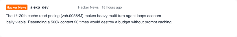 Hacker News 用户 alexp_dev 讨论多轮缓存经济学