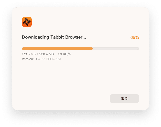 Tabbit Windows download page showing the installer downloading