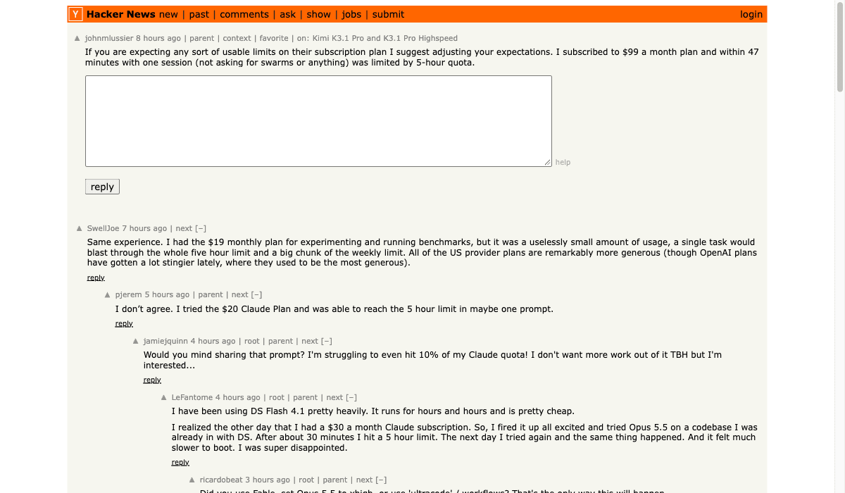 johnmlussier 在 Hacker News 描述触及订阅额度。