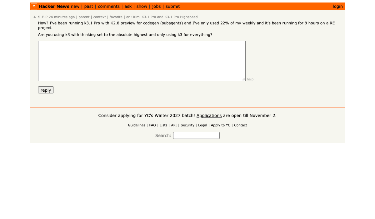 S-E-P 在 Hacker News 描述混用 K3.1 Pro 与 K2.8 Preview 的任务。