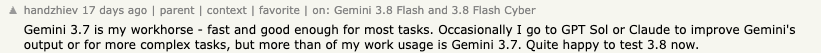 关于 Gemini 3.7 工作模型的 Hacker News 评论
